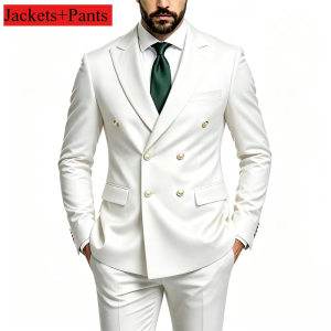 Green Mens 2 Pieces Suit Double Breasted Jacket Pants Set for Dinner Party Wedding Groom Tuxedos Slim Fit Formal Business Suits