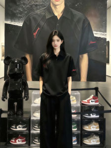Black Embroidered Polo Tshirt Short Sleeve Summer Heavyweight