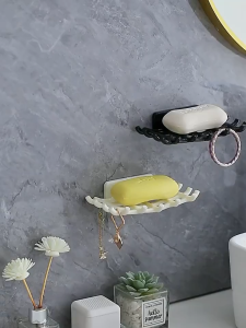 Wall Mounted Punch Free Soap Dish Bathroom Sponge Storage Box Creative Grid Soap Holder with Hook