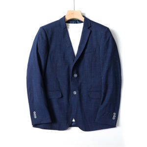 Cabinet 488 Mens Spring Autumn Two-Button Casual Small Suiting Flat Collar Business Suit Color Woven Process Standard Fit