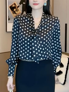 QINGNAER | Elegant Dotted Silk Blouse