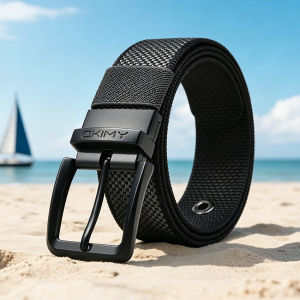 OKIMY Men Sports Belt Outdoor Belt Adjustable Belt Rotating Buckle Double-Sided Two-Color Nylon Belt Waistband Youth Sports Canvas Pant Belt Simple Nice Waistband