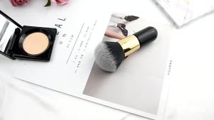 Large Gold & Black Foundation Brush - Big Fluffy Makeup Brush for Liquid Foundation Powder Blush & Bronzer Soft Dense Bristle