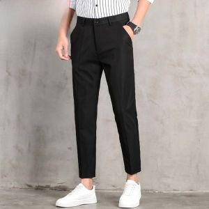 HENGYUANXIANG | Hengyuanxiang Mens Summer Ice Silk Slim Fit Casual Pants Draped Thin Fashionable Nine-Piece Suit Straight Leg Trousers