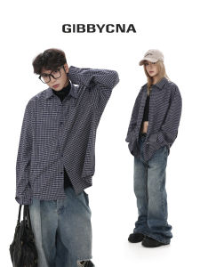 GIBBYCBA Retro Loose Fine Plaid Shirt Casual Loose Mens Womens Lazy Style Anti-Wrinkle Cotton Polyester Blend Long Sleeve Shirt