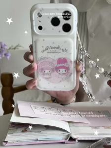 Sanrio | Cute White Love Heart Sanrio My Melody Lens Protective Phone Case For iphone 17 ProMax 16 15 Cartoon Shockproof Cover With Chain