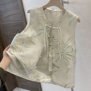 Áo Vest Thêu Hoa Cổ Tròn Phong Cách Xuân Mùa Xuân Đơn Giản Cổ Điển Phong Cách Dân Tộc Thanh Lịch Áo Vest Kiểu Trung Quốc Áo Sơ Mi