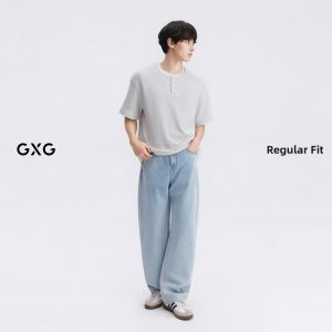 GXG | Henley Neck Texture T-Shirt Short Sleeve