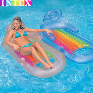 Inflatable Water Mattress Pool Float Backrest Lounger Sofa for Men Women Adults Sea Beach Vacation Semi-Transparent Swimming Ring