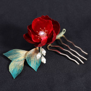 New Velvet Flower Peony Hairpin Traditional Chinese Style Wedding Hair Accessories Side Clip for Qipao Pinned up Hair