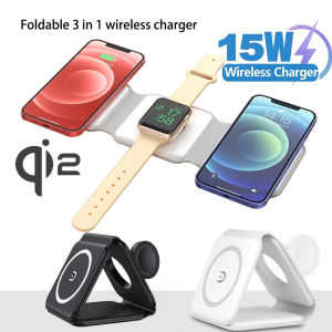 Qi2 15w 3 in 1 Universal Travel Folding Magnetic Wireless Charger for iPhone AirPods IWatch Samsung Phone Xiaomi OPPO