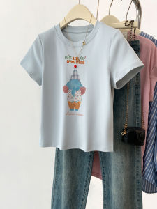 YIFENGXIN | Blue Short-Sleeve Elephant Print T-Shirt