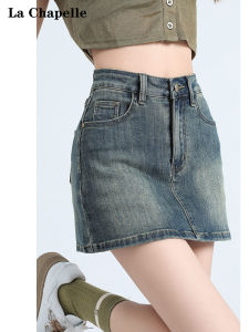 La Chapelle High Waist A-Line Mini Skirt Womens Denim Short Skirt Slimming Half Body Skirt Korean Style Commute Cotton Blend