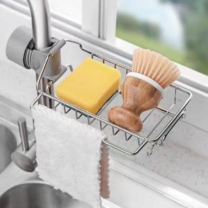 Bathroom Kitchen Sink Faucet Rack Sponge Drain Basket Storage Shelf No Drilling Required Multi-Functional Home Organizer