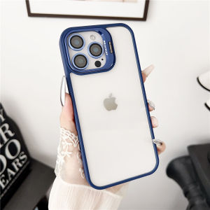 Lens Glass Metal Bracket Case For iPhone 16 15 14 Plus 13 12 11 Pro Max Clear Acrylic Hard Bumper Camera Protective Armor Cover