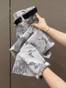 Quần Jeans Denim Ống Thẳng Cạp Cao Ôm Dáng Quần Thường Ngày Mùa Xuân Hè Quần Ống Rộng Thoải Mái Dệt Kim Thoáng Khí