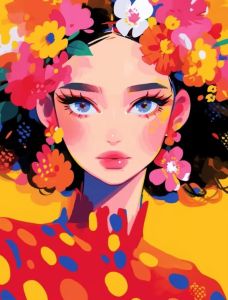 Bandai | Oil Painting by Number Kit Floral Female Portrait Bohemian for Adults Canvas Abstract Colorful Wall Art Home Decor Gift