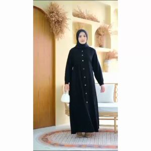Jetblack Gamis Branded Zahira | Dress Wanita Polos Hitam Pekat Variasi Full Kancing Modis Elegant