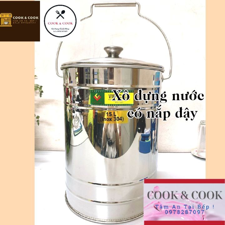 Xô inox đựng nước có nắp đậy inox 304 dung tích 10, 15 lít | Lazada.vn