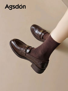 Agsdon | Brown Thick Heel Ladies Loafers England Style