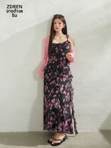 ZHANGDAREN | Bộ Đầm Dây Hoa Dành Cho Người Mập Slimming And Concealing