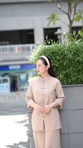 Đũi Thiền - Pháp Phục bộ lam đi chùa truyền thống Chất Đũi Linen Dáng Suông khuy tết vải mềm mịn - Pháp Phục Linh Sơn