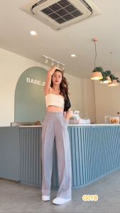 G018 กางเกงขากระบอกใหญ่ เอวสูง ซิปซ่อน ด้านหลัง มีกระเป๋า สำหรับสาวก้นใหญ่-ต้นขาใหญ่ ตัดเย็บจากผ้าโควี่ สะบาย