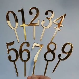 Number Acrylic Cake Topper 0-9 Age Year Happy Birthday Gold Mirror Hiasan Kek Cupcake Nombor Candle Numbering Candles