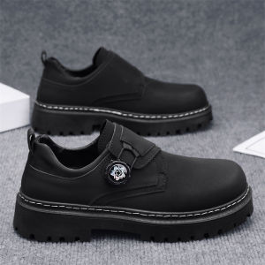 Black Casual Derby Mens Shoes Spring Autumn Season Rotating Button Design Business Formal High Top Leather Fashion Footwear