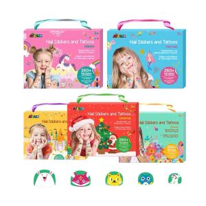 Hình xăm và dán móng tạm thời cho bé gái Nail Stickers tattoos 260 miếng có 5 mẫu Giáng Sinh công chúa kỳ lân hoa nàng tiên cá Avenir