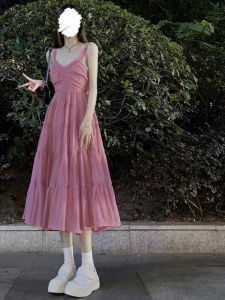 French Style Strapless Long Dress Women Summer Slimming Waist Beach Vacation Fairy A-Line Dress High Waist Gentle Style Pure Color