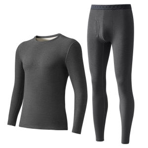 CarbinKoneer | Mens Thermal Underwear Set Fleece Lined Thickened CarbinKoneer Silk Wool Blend Long Sleeve Round Neck Long Pants For Autumn Winter