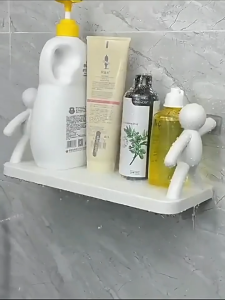Wall Hanging Floating Suction Plastic Hook Rack Ledge Shelf Bathroom Organizer