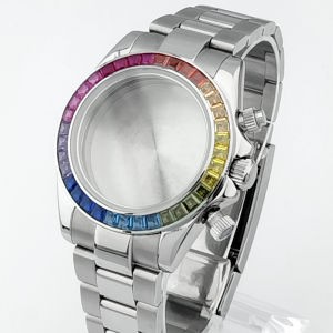 Vỏ Đồng Hồ Nam 39mm Kim Loại Màu Pha Lê Với Dây Đeo Đồng Hồ Sapphire Máy VK63 Tương Thích Phụ Kiện Màu Bạc Vàng Hồng Đen