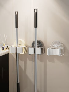 Broom Holder Suction Cup Mop Holder Wall Mounted Clip PET+ABS+TPR Material Heavy Duty 3kg-5kg Suitable for Mops And Brooms