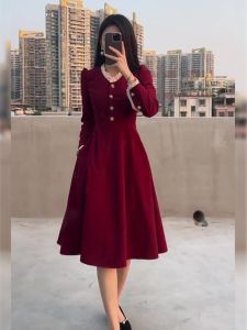 Spring Autumn plus Size Womens Dress Christmas Red Long Dress Slimming Effect Micro Fat Sister Snug Fit Dress Korean Style Commute