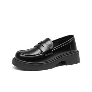 DUSTO | Summer New Retro British Style Womens Loafer Shoes Black