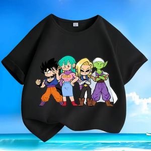 Bandai | Newly Designed Printed Cartoon Version of Dragon Ball for Children Featuring a Summer Pure Cotton Casual Short-sleeved Shirt.