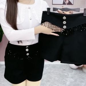 กางเกงขาสั้นผู้หญิงไซส์ใหญ่เอวสูง ทรงหลวม กระเป๋า กางเกงขาสั้นลำลอง ทรงเข้ารูป สวมใส่สบาย กางเกงขายาวทรงหลวม