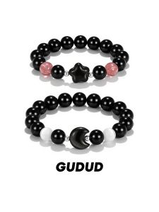 GUDUD | Good Luck Star Moon Couple Bracelet High Quality Obsidian Beaded Bracelet