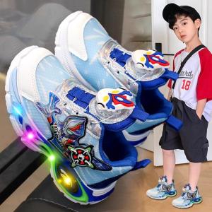 Boys Sports Shoes 2025 New Spring Autumn Glowing Belt Lit Mesh Breathable Dad Shoes Low Cut Anti Slip Wear Resistant Rubber Sole