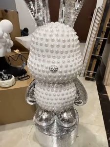 หมีตั้งโชว์ กระปุกออมสิน ตกแต่งห้อง ประดับมุกขนาด80ซม ติดกระจกดิสโก้สีโรสโกล