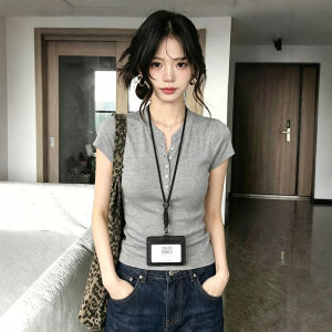 DUOFEIYAN | Korean Style Henry Collar Ice Silk Knit Women T-Shirt