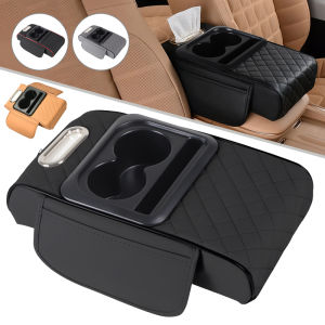 Car Armrest Storage Box Car Center Console Organizer Armrest Heightening Cushion with Cup Holder Armrest Storage Organizer Box