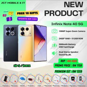 [ READY STOCK | BUY 1 FREE 10 ] Infinix Note 40 5G | 24GB* RAM + 512GB ROM | 108MP Camera | 5000mAh | 33W FastCharge