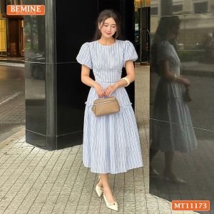 Đầm thiết kế BEMINE cổ tròn tay phồng dáng xòe dài phù hợp đi chơi-MT11173
