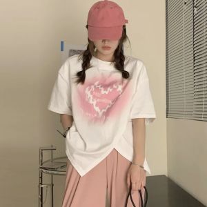 Slightly Oversized Girls Plus Size 1.00 Kg-150.00 kg Short Sleeve Shoulder T-shirt Womens Summer Drawstring Stylish Niche Style Loose-Fitting Belly-Covering Top