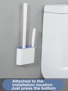 Toilet Brush with Holder and Plunger Set Wall-Mounted Flexible Silicone Bathroom Scrub Toilet Cleaner Set