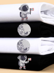 Áo Thun Cotton Tay Ngắn Thêu Cho Cặp Đôi Mùa Hè 2026 Phong Cách Rộng Rãi Đa Năng Cỡ Lớn Thường Ngày Cho Nam