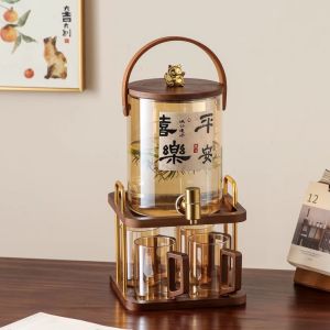 Chinese Style Large Capacity Glass Cold Water Pot with Tap Tea Brewing Set for Home And Guest Use Heat Resistant Double Layered